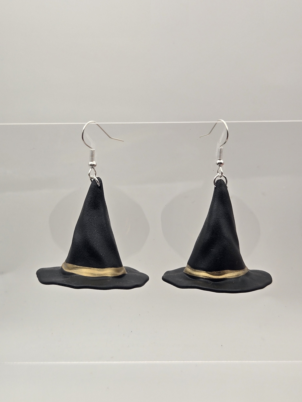 Black Witch Hat Dangle Earrings with Gold Band